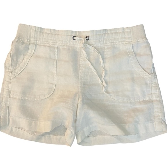 ATHLETA Women's white linen pullon short drawstring size 10 beach travel casual - Picture 1 of 6